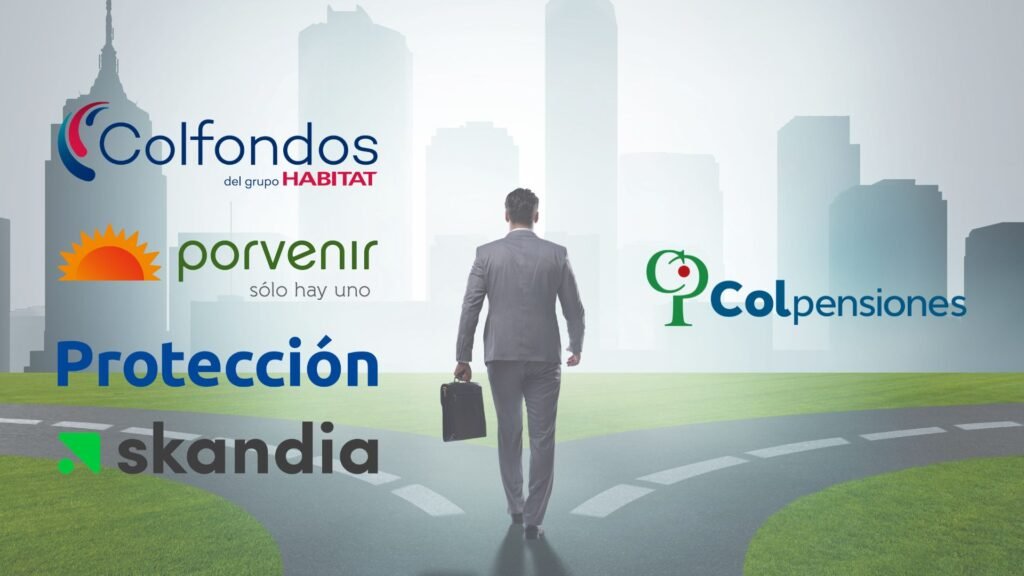Ilustración de un ejecutivo ante dos vías: una hacia Colpensiones y otra hacia Fondos Privados de Pensiones